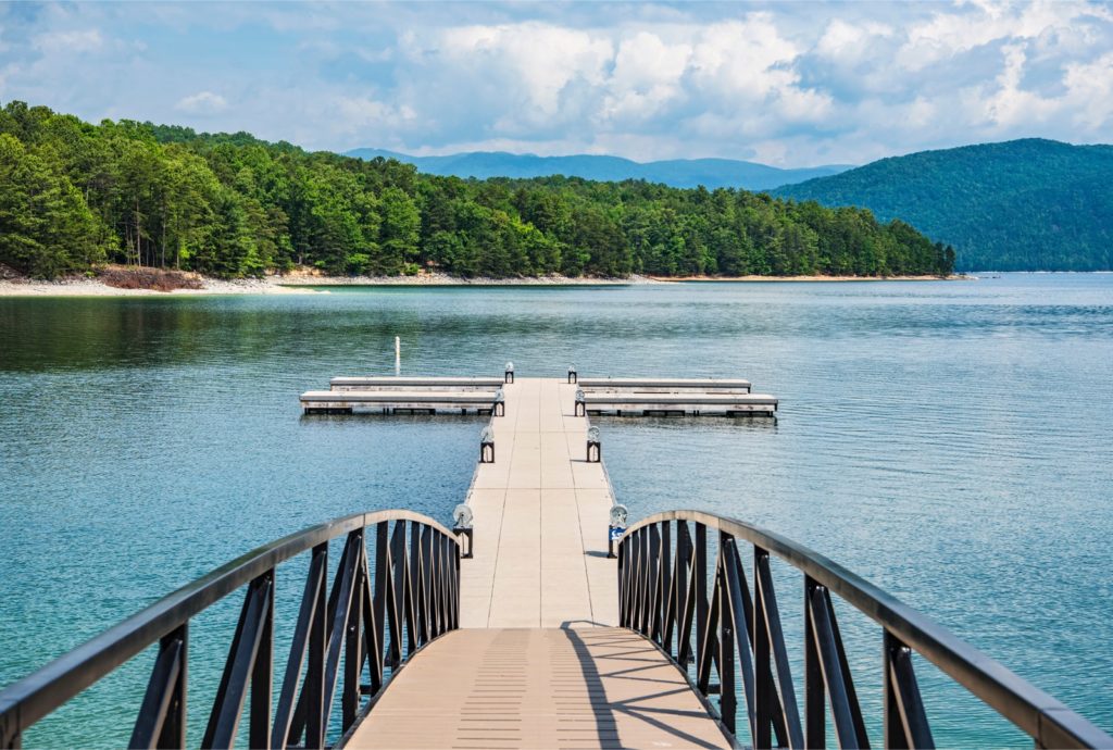 a view of a dock in Lake Hartwell from Clemson